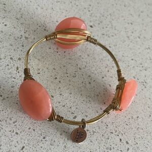 Bourbon and Bow Ties Bangle Bracelet - Coral Stones Gold Wire